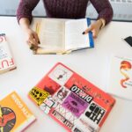 assorted-title books on table